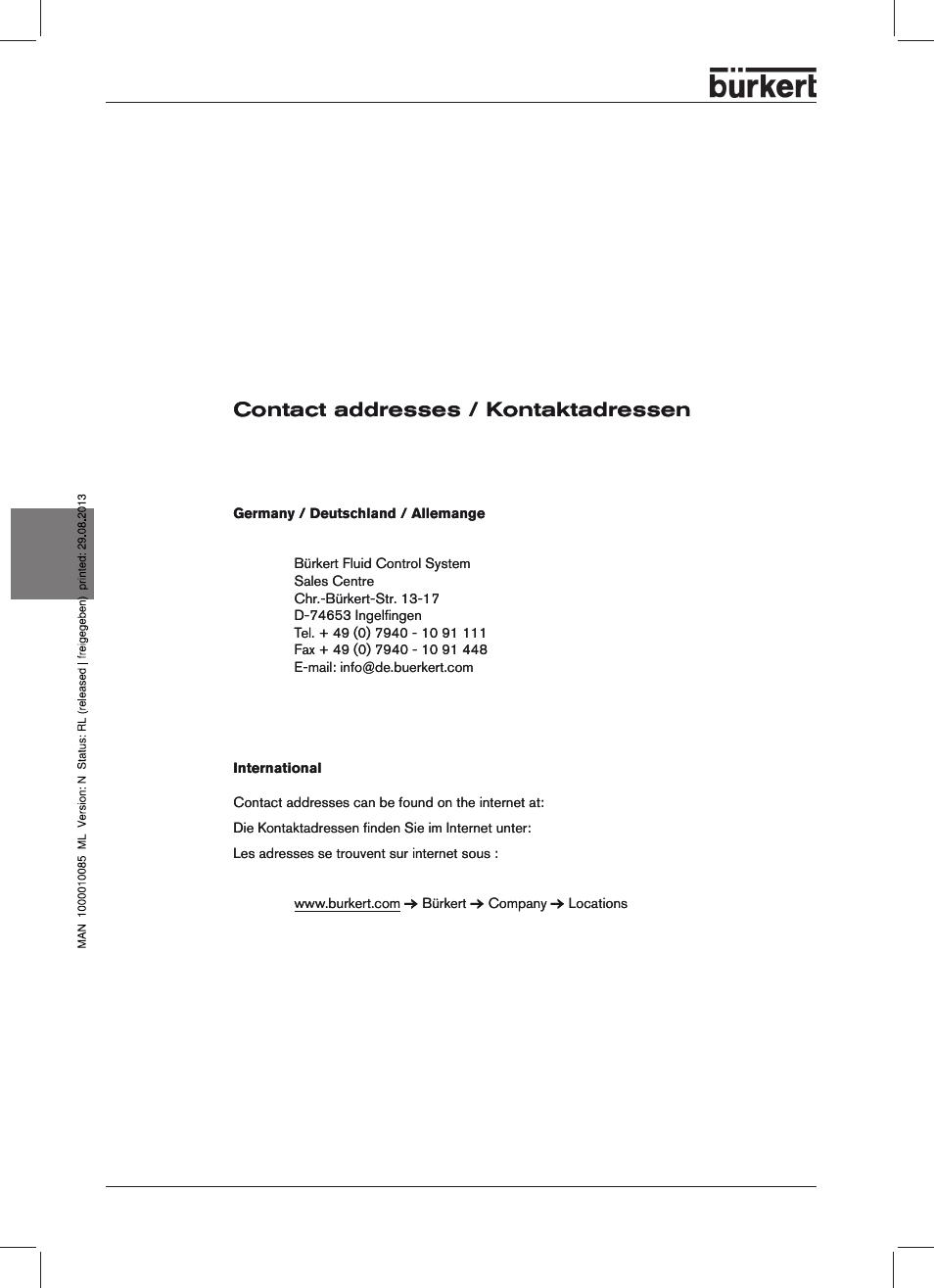 Français, Contact addresses / kontaktadressen | Burkert Type 8631 User Manual | Page 82 / 118