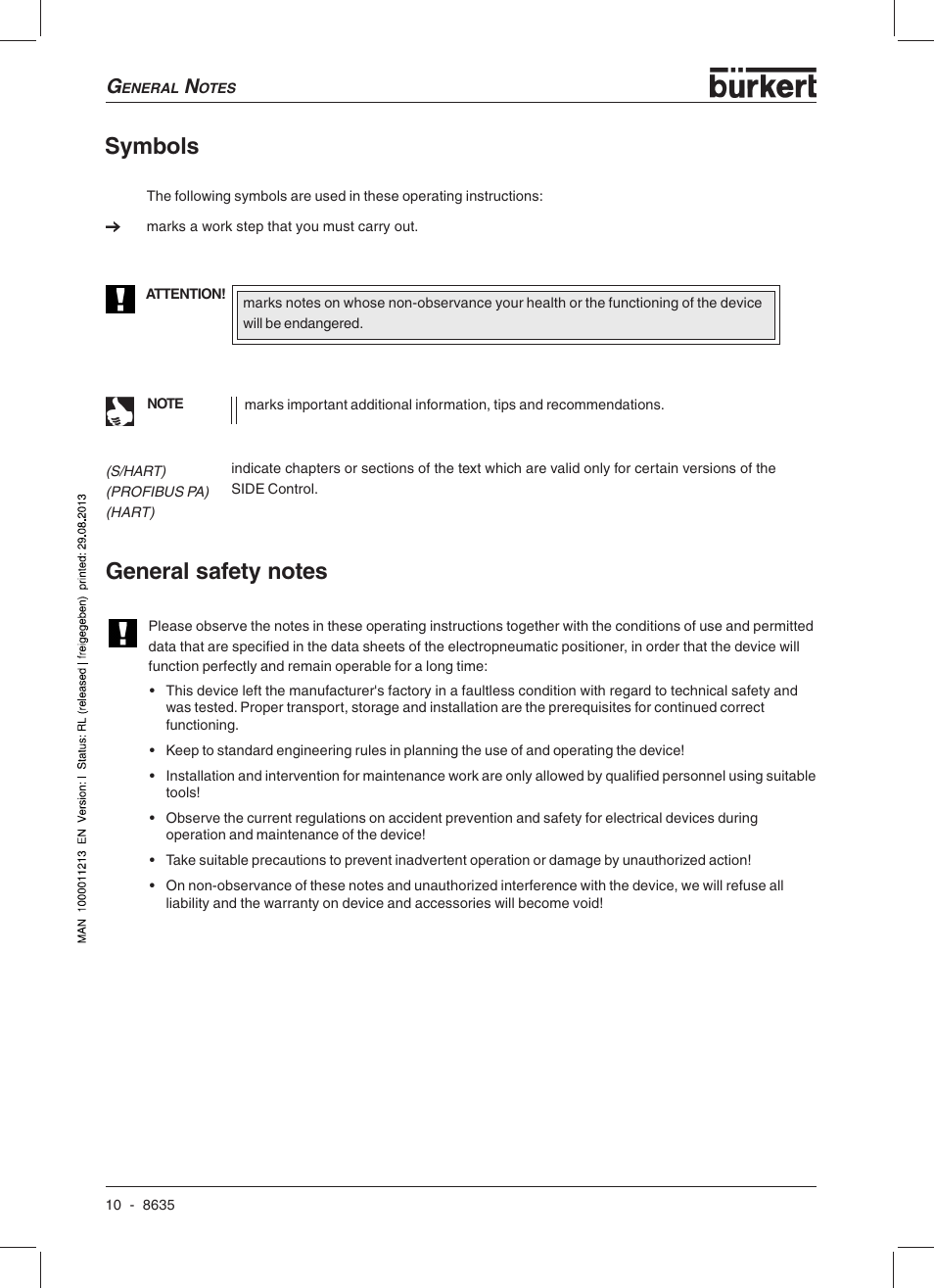 Symbols | Burkert Type 8635 User Manual | Page 12 / 190
