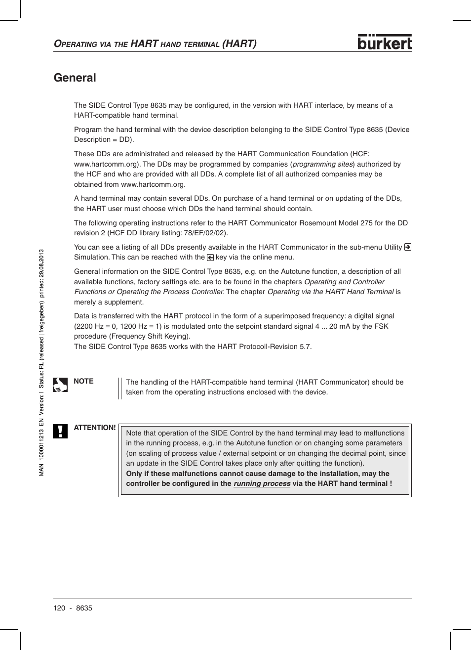 General, Hart, Hart) | Burkert Type 8635 User Manual | Page 122 / 190