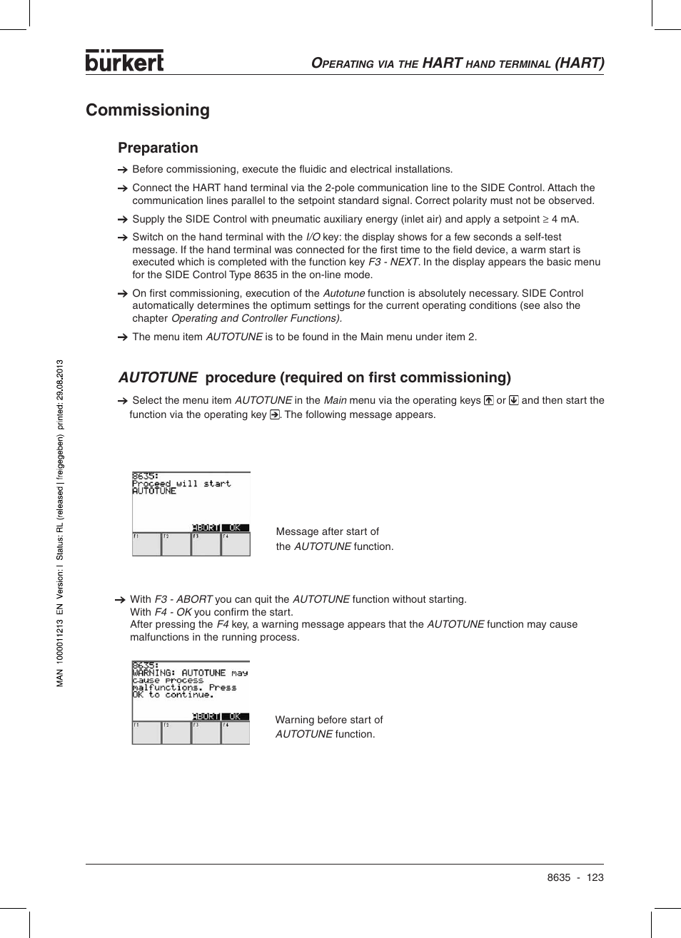 Commissioning, Hart, Hart) | Preparation | Burkert Type 8635 User Manual | Page 125 / 190