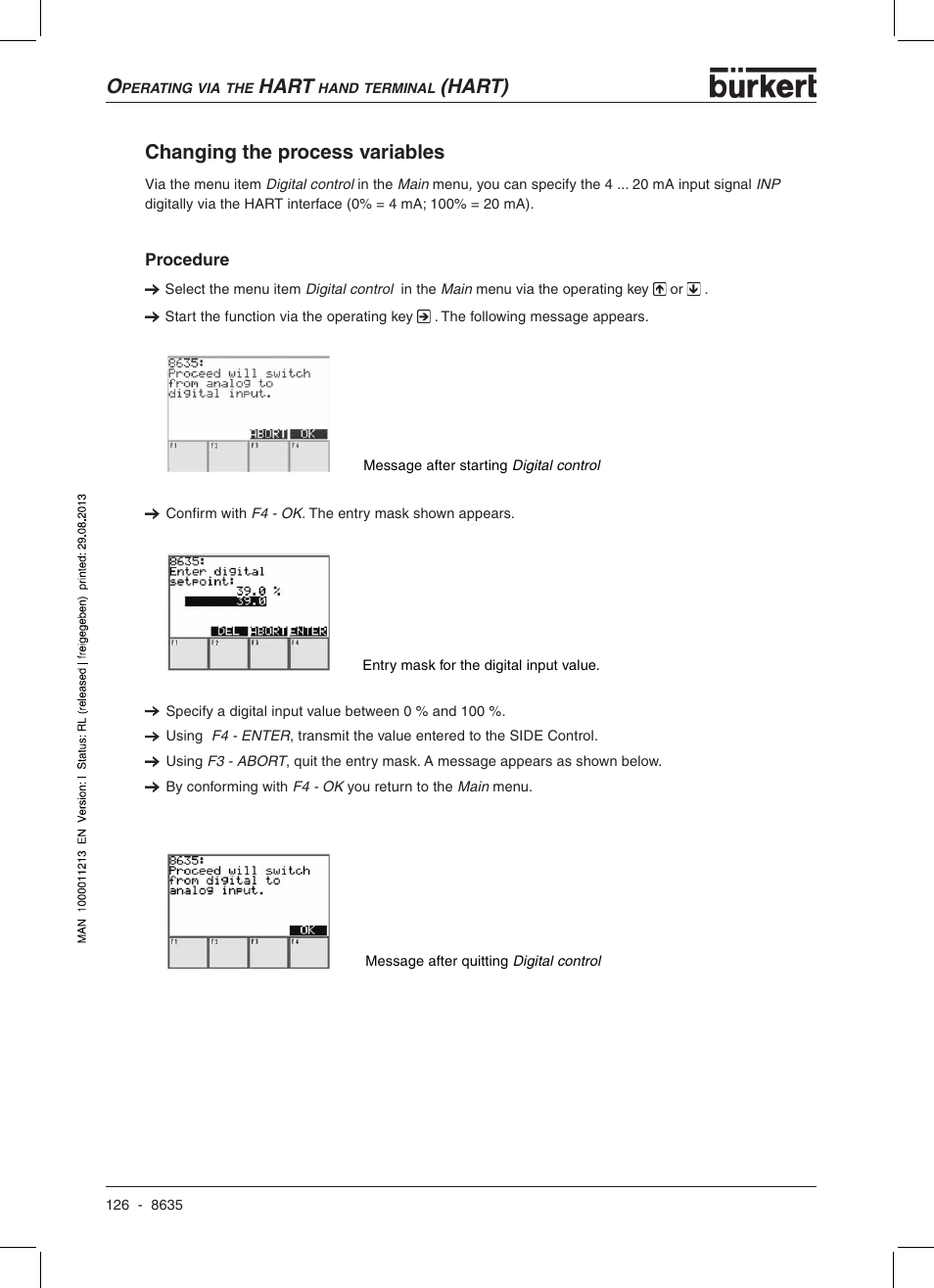 Hart, Hart) changing the process variables | Burkert Type 8635 User Manual | Page 128 / 190