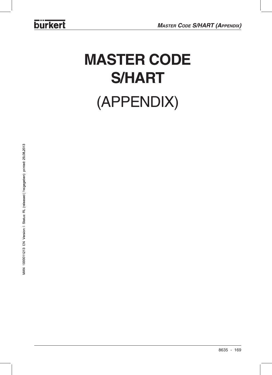 Master code s/hart, Appendix) | Burkert Type 8635 User Manual | Page 171 / 190