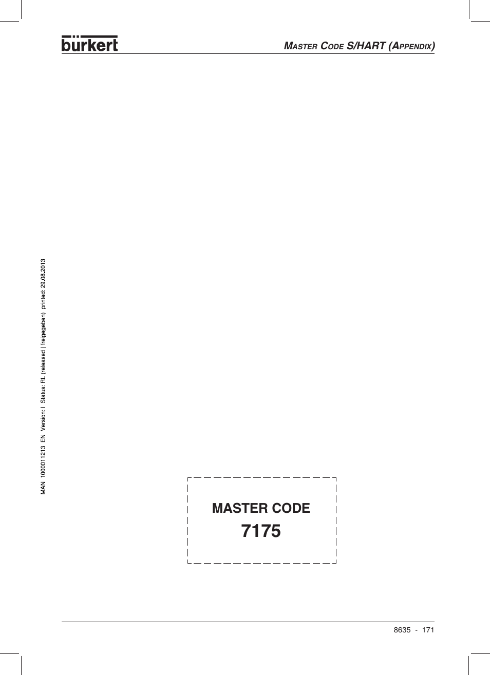 Master code | Burkert Type 8635 User Manual | Page 172 / 190