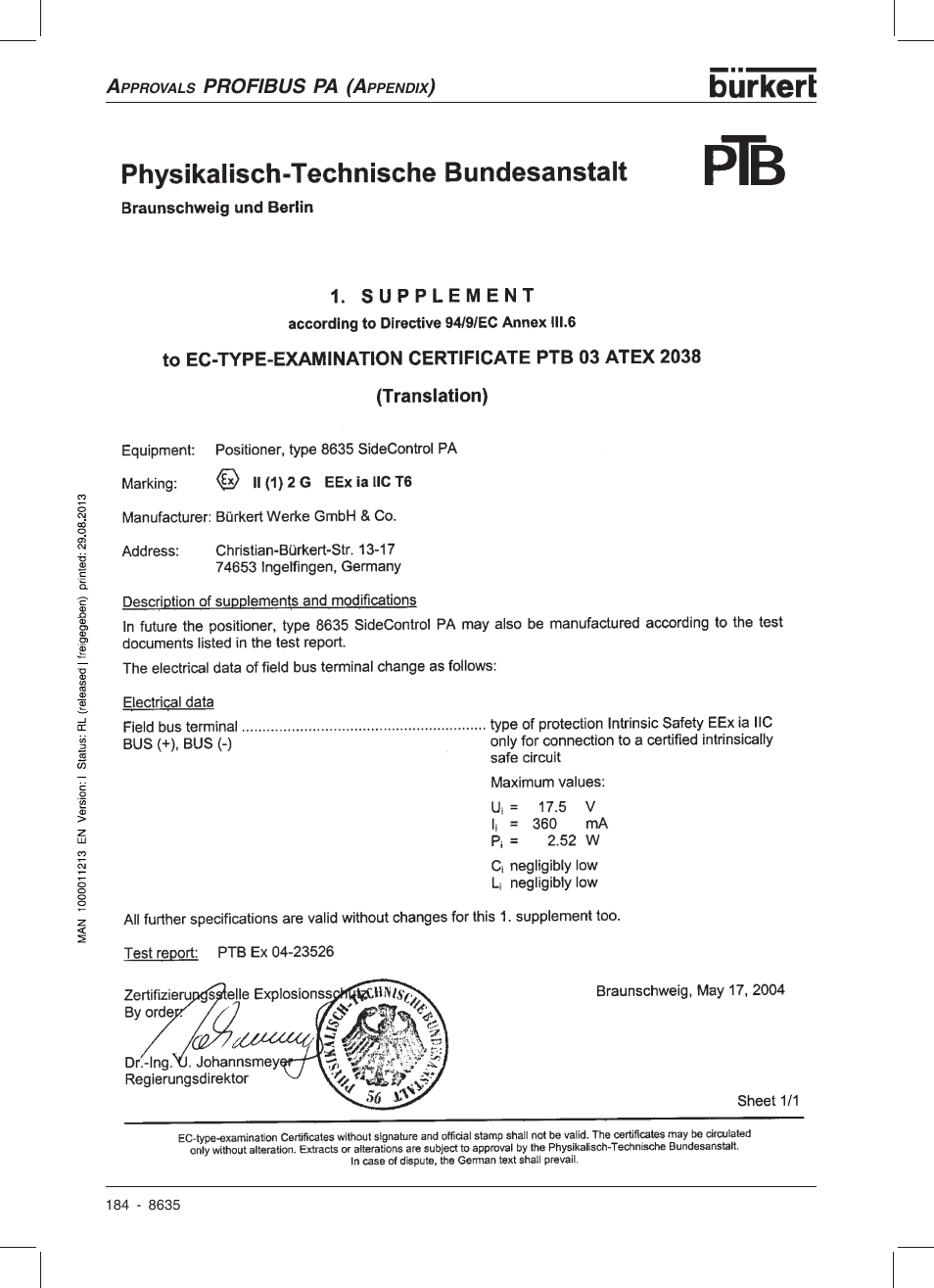 Burkert Type 8635 User Manual | Page 182 / 190