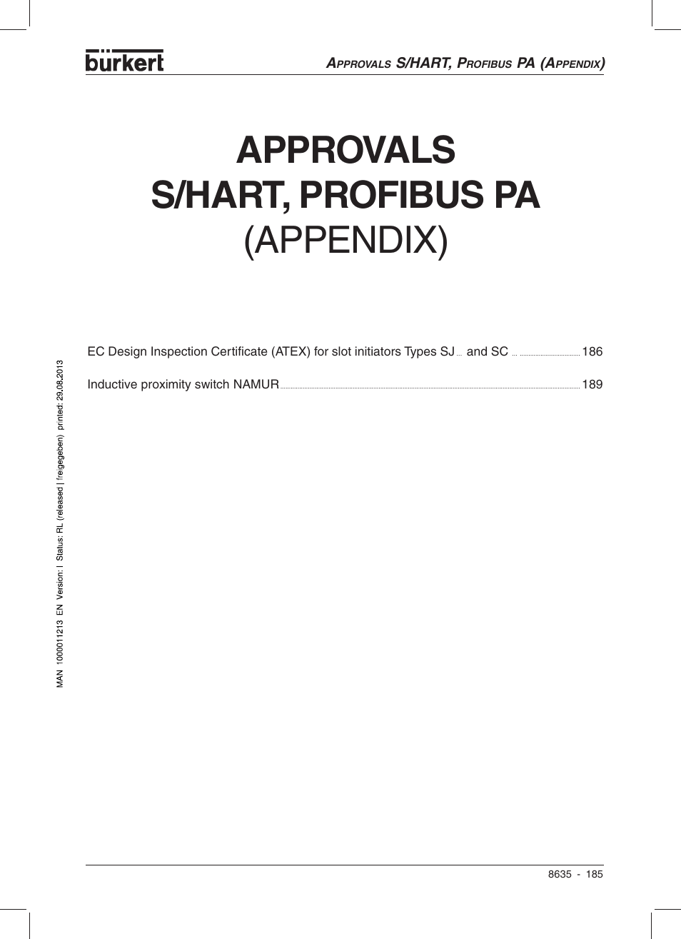 Approvals s/hart, profibus pa, Appendix) | Burkert Type 8635 User Manual | Page 183 / 190