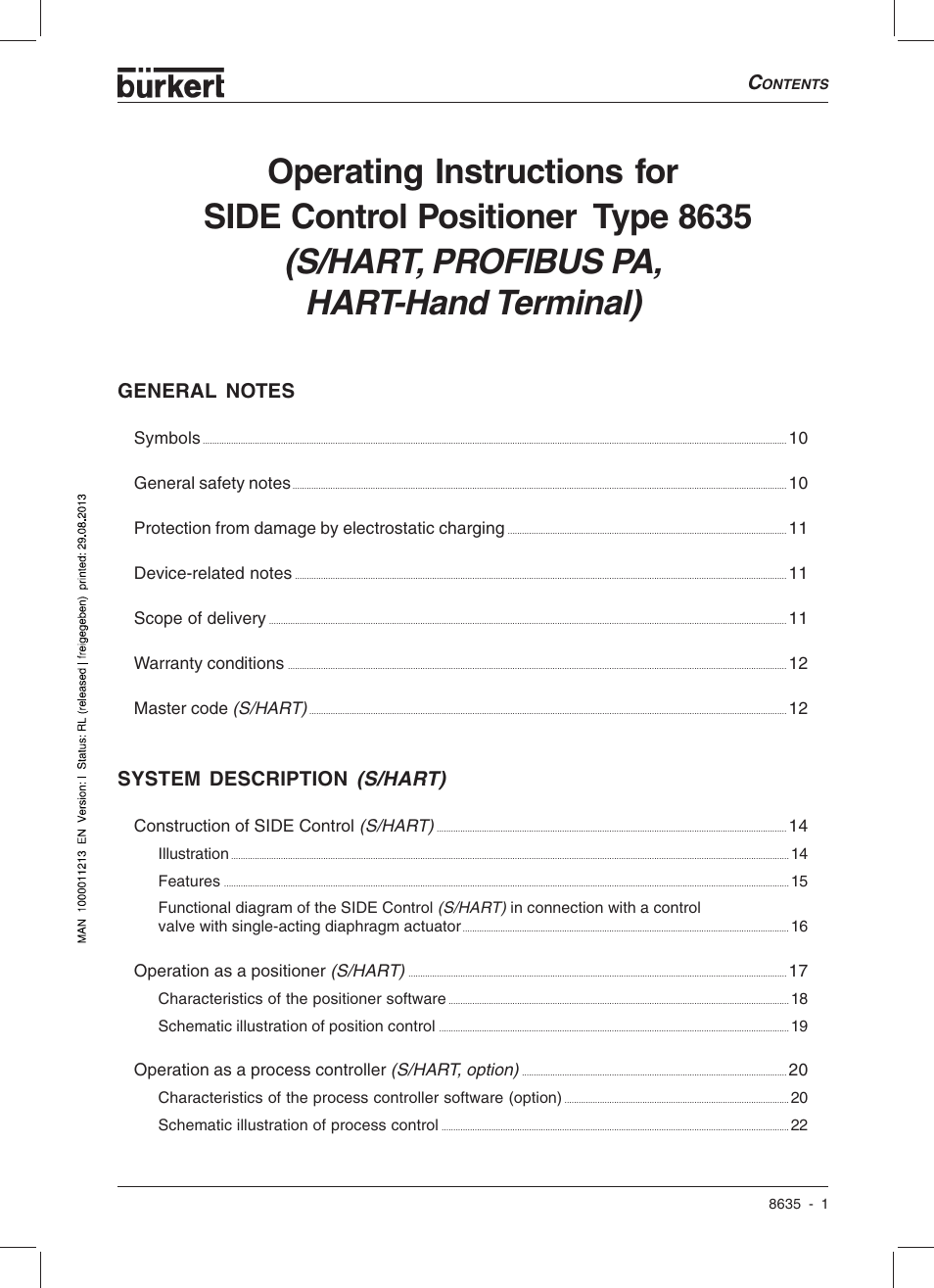 System description (s/hart) | Burkert Type 8635 User Manual | Page 3 / 190