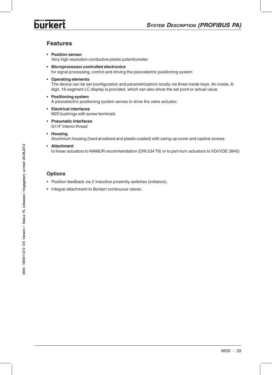 Profibus pa), Features | Burkert Type 8635 User Manual | Page 31 / 190