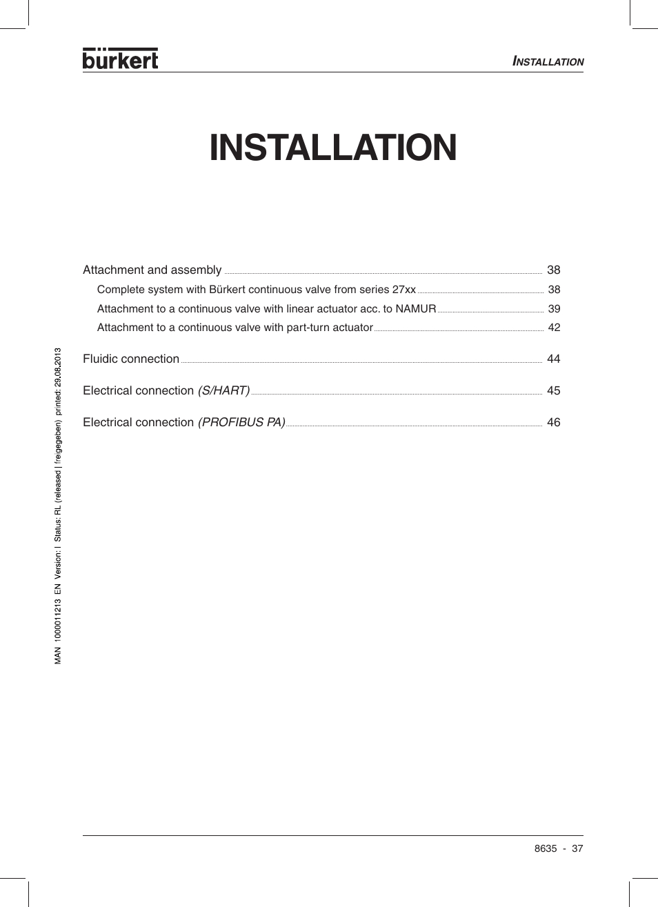 Installation | Burkert Type 8635 User Manual | Page 39 / 190