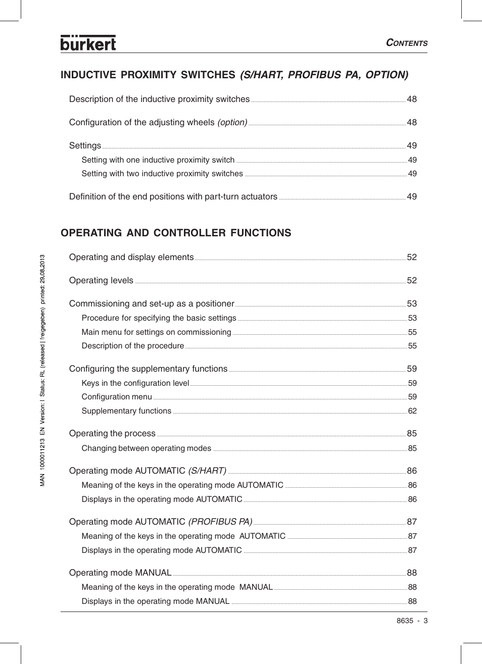 Operating and controller functions | Burkert Type 8635 User Manual | Page 5 / 190