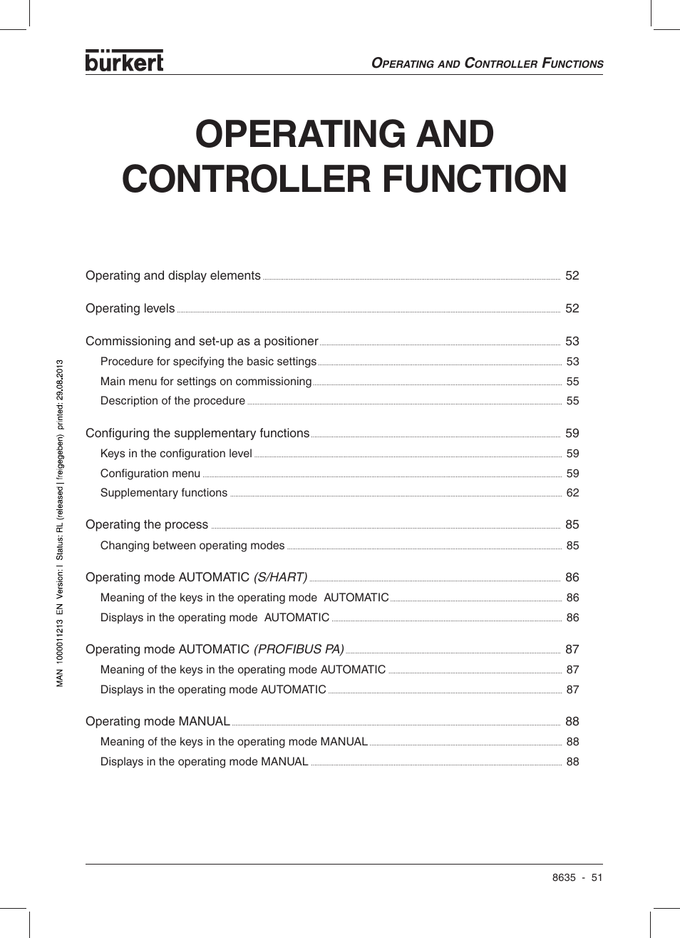 Operating and controller function | Burkert Type 8635 User Manual | Page 53 / 190