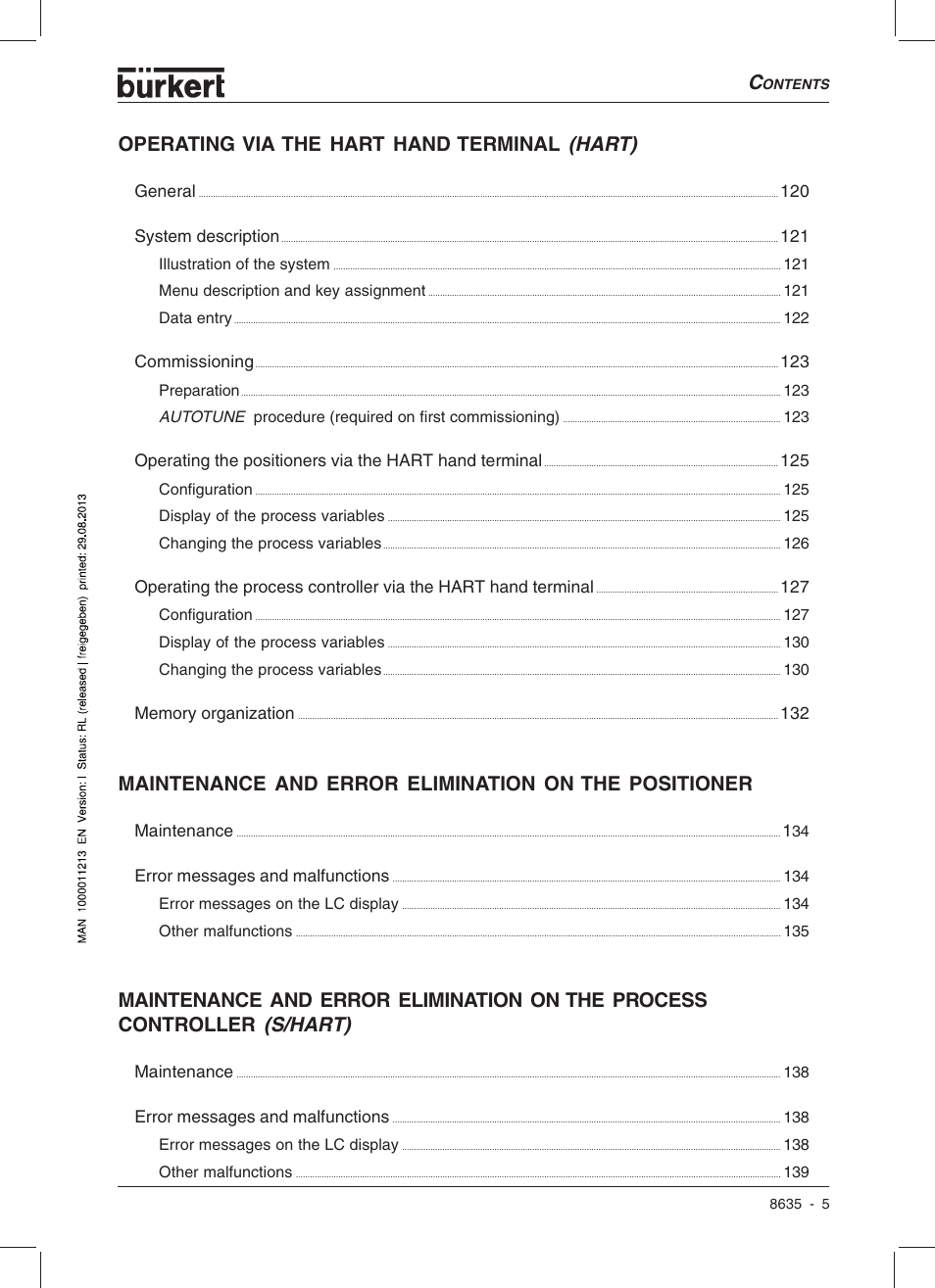 Operating via the hart hand terminal (hart) | Burkert Type 8635 User Manual | Page 7 / 190