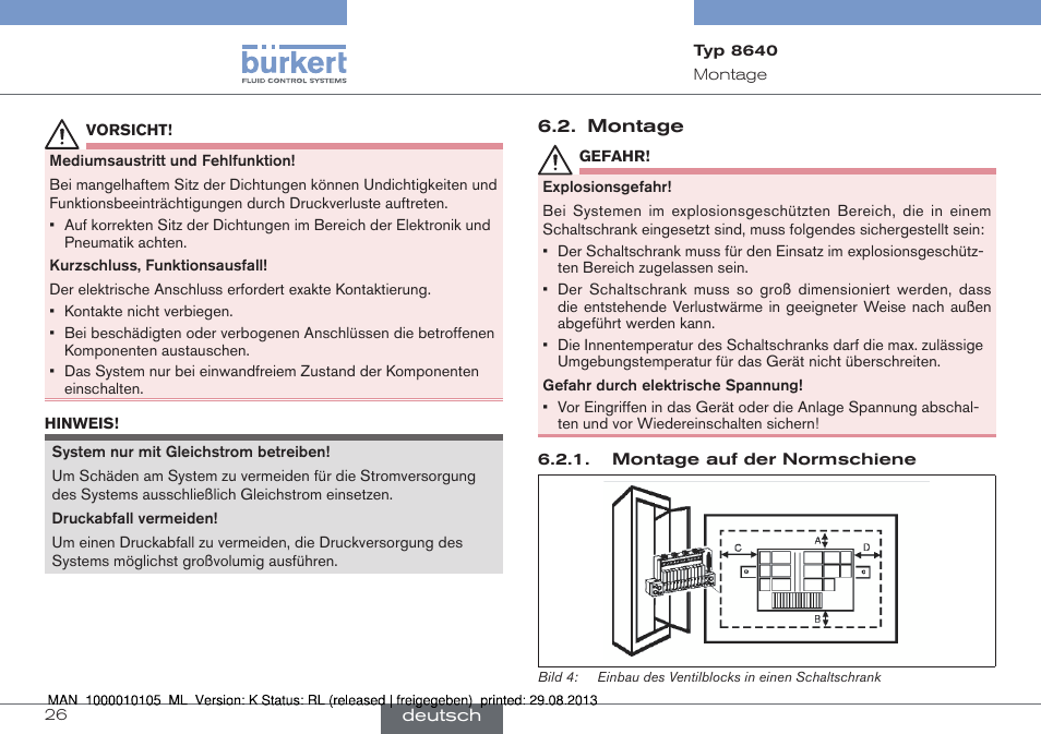 Montage | Burkert Type 8640 User Manual | Page 26 / 55