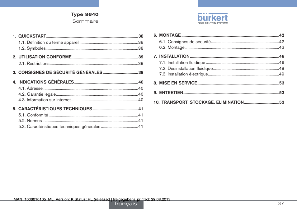 Francais | Burkert Type 8640 User Manual | Page 37 / 55