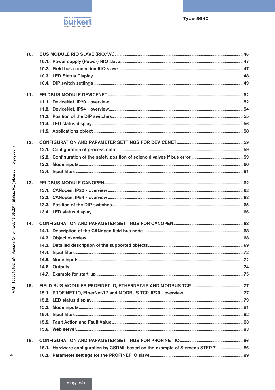 Burkert Type 8640 User Manual | Page 4 / 119