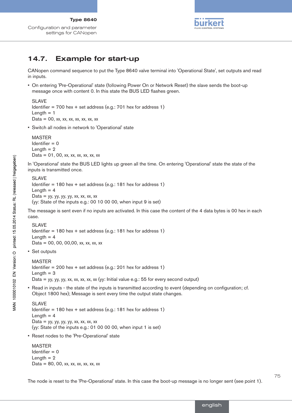 Example for start-up | Burkert Type 8640 User Manual | Page 75 / 119