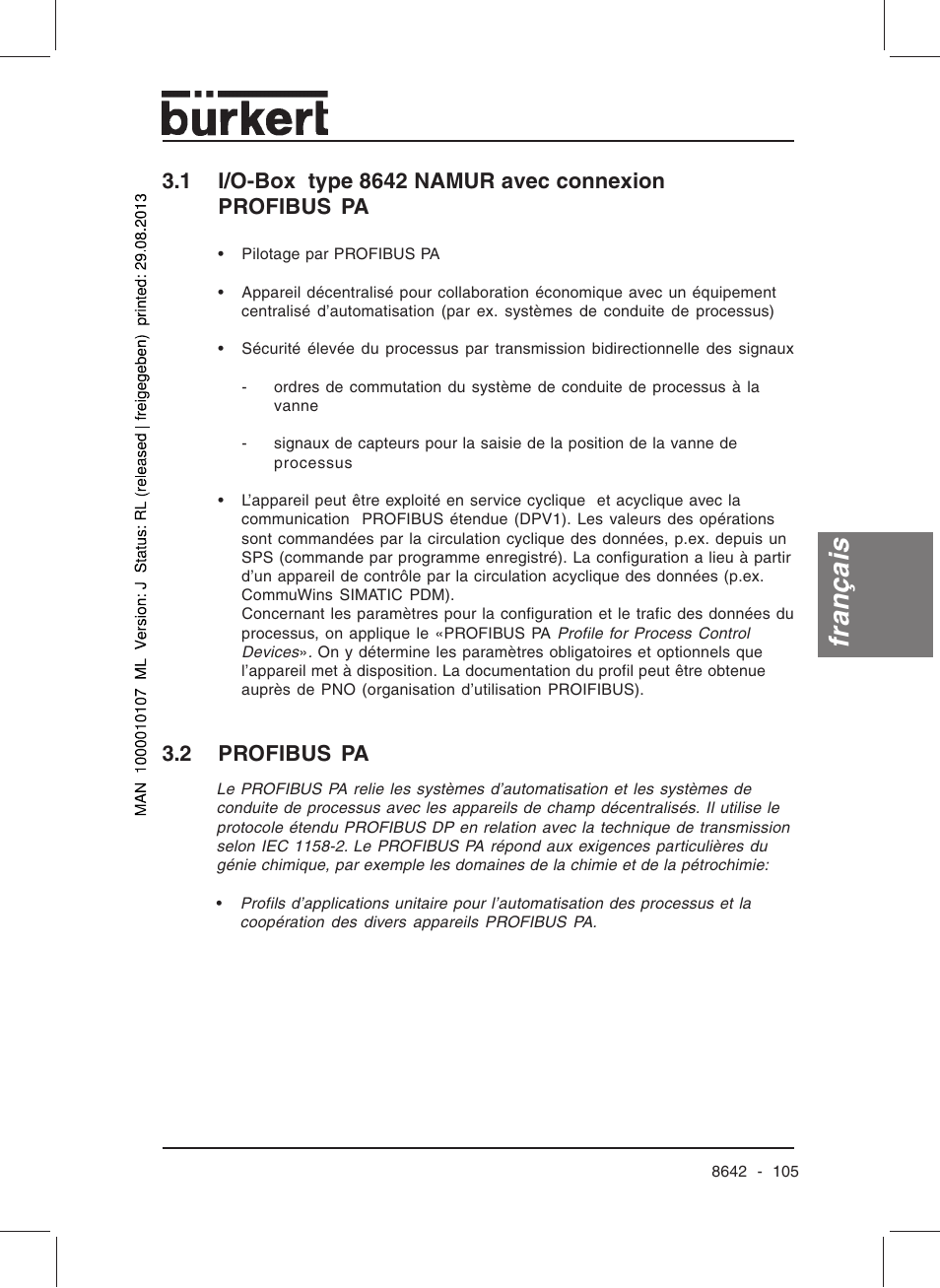 Français | Burkert Type 8642 User Manual | Page 104 / 145