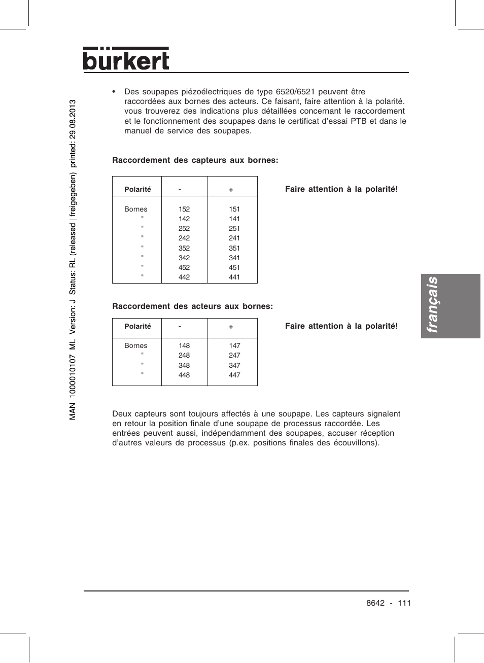 Français | Burkert Type 8642 User Manual | Page 110 / 145