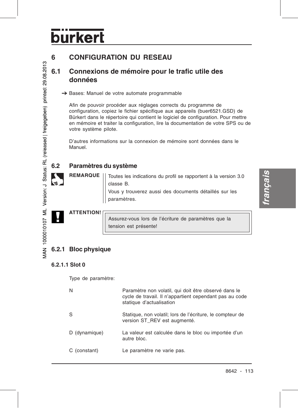 Français | Burkert Type 8642 User Manual | Page 112 / 145