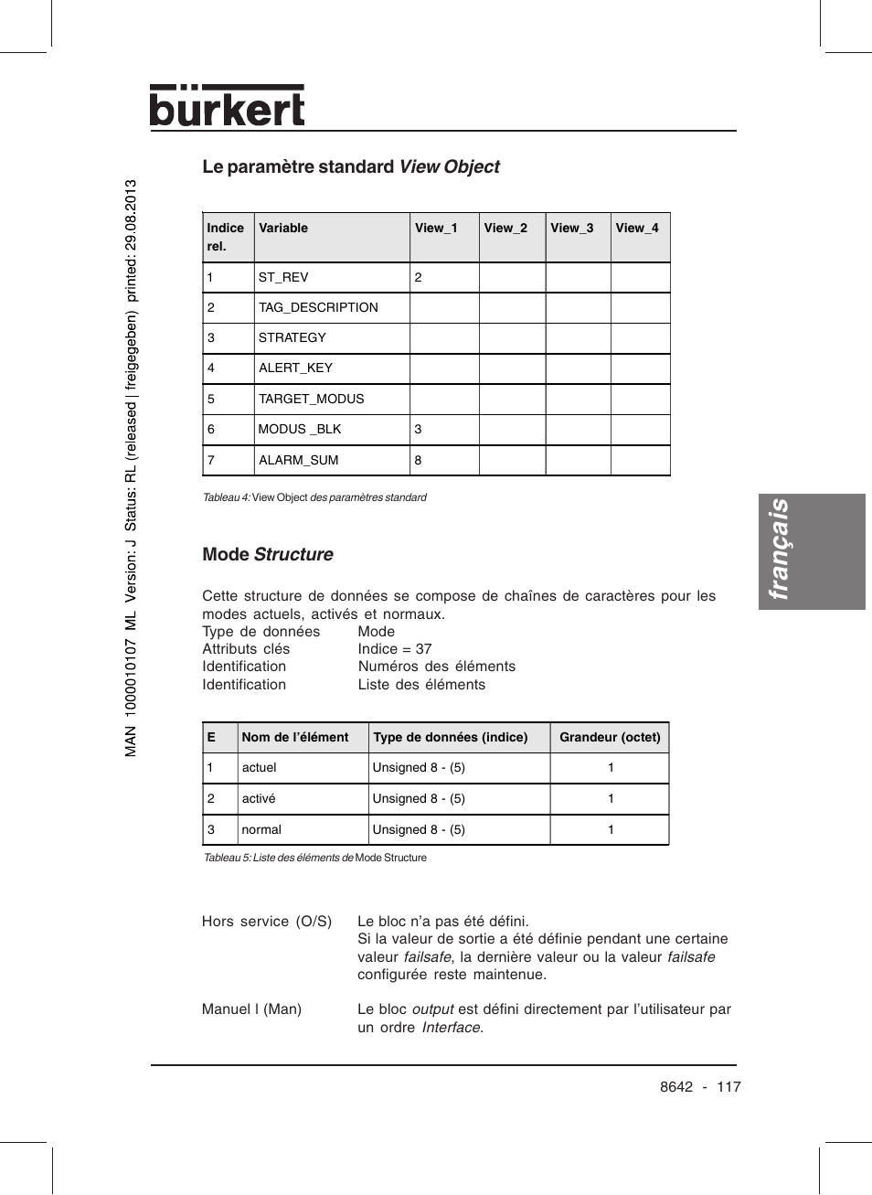 Français, Mode structure, Le paramètre standard view object | Burkert Type 8642 User Manual | Page 116 / 145