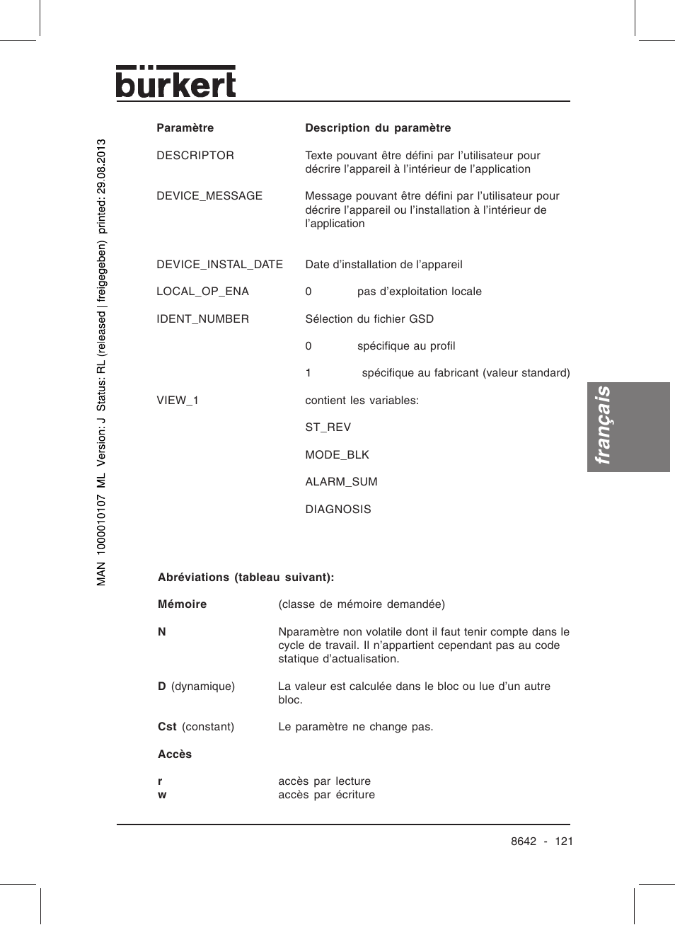 Français | Burkert Type 8642 User Manual | Page 120 / 145