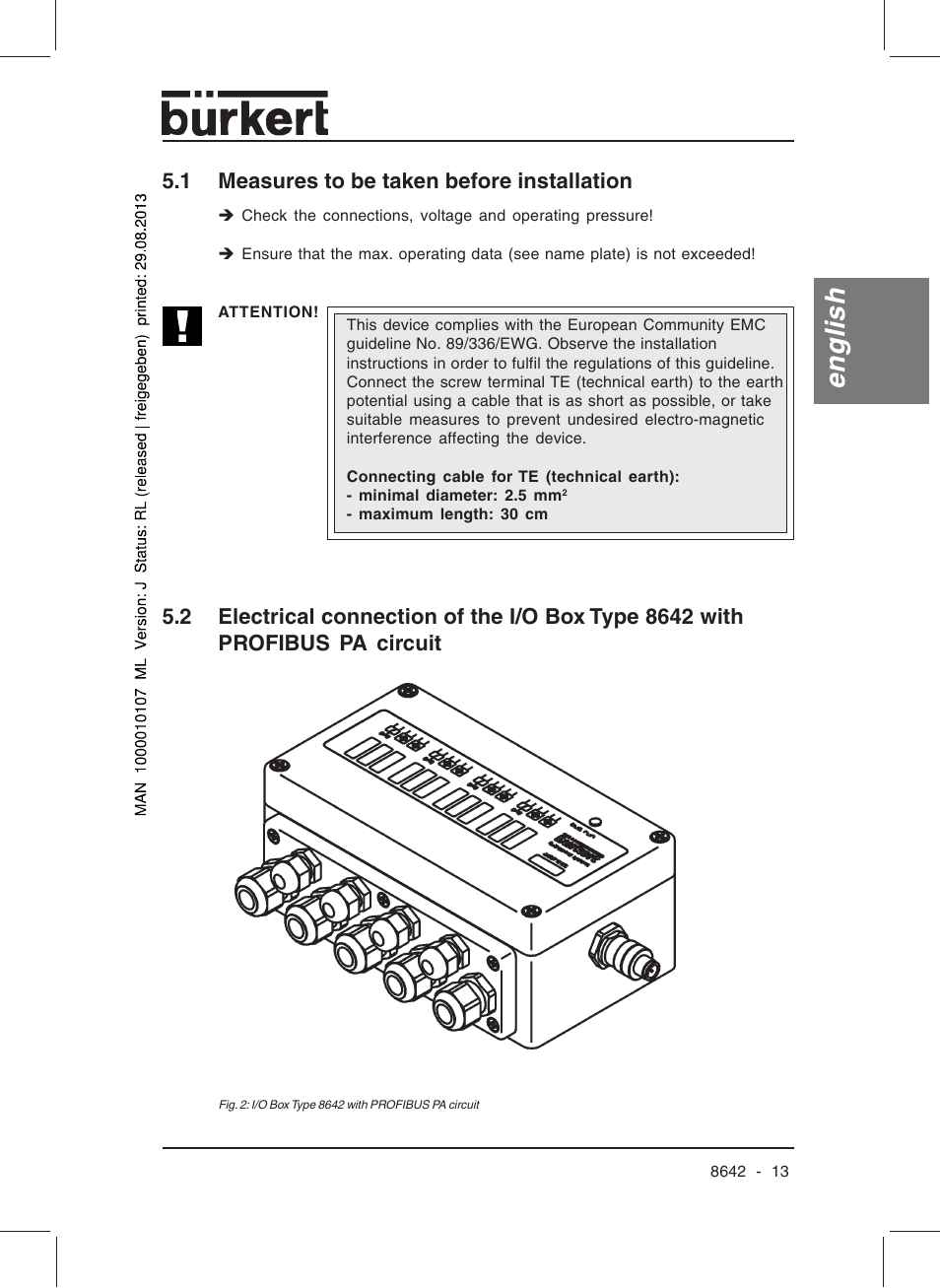 English, 1 measures to be taken before installation | Burkert Type 8642 User Manual | Page 14 / 145