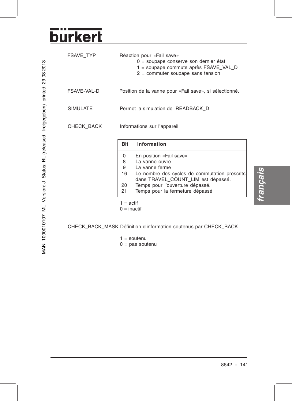 Français | Burkert Type 8642 User Manual | Page 140 / 145