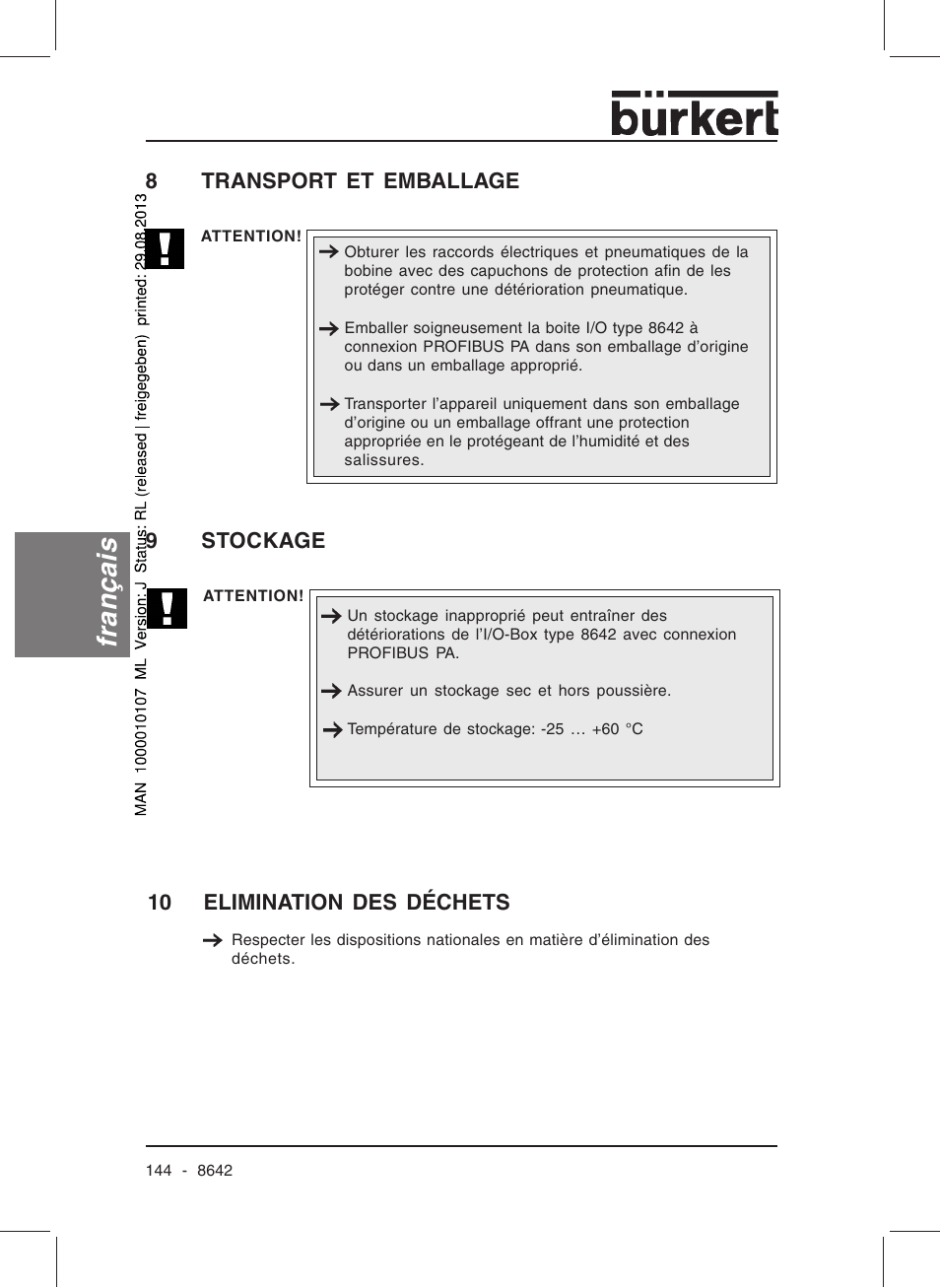 Français | Burkert Type 8642 User Manual | Page 143 / 145