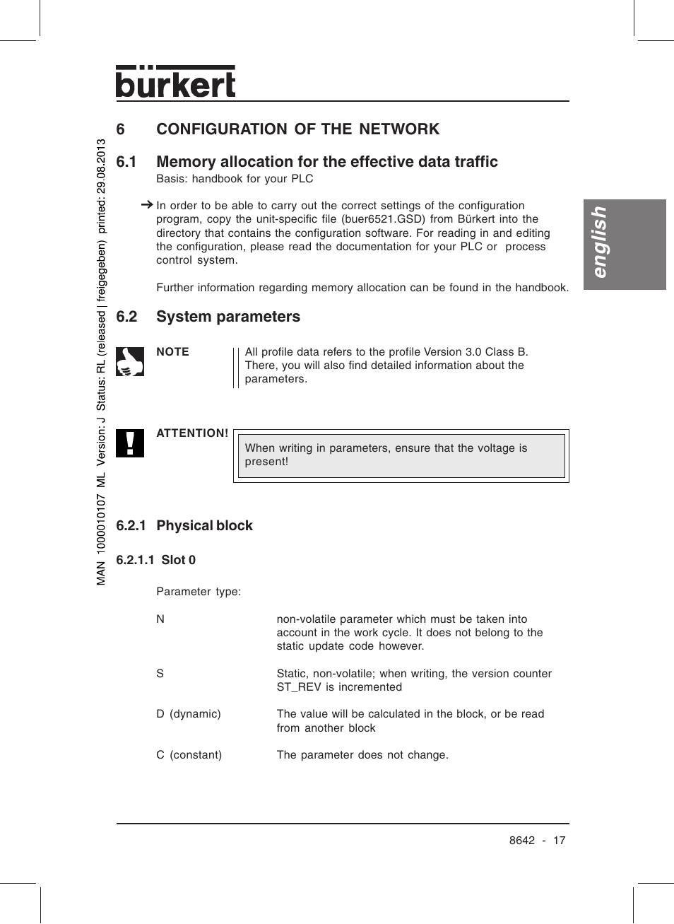 English, 2 system parameters | Burkert Type 8642 User Manual | Page 18 / 145