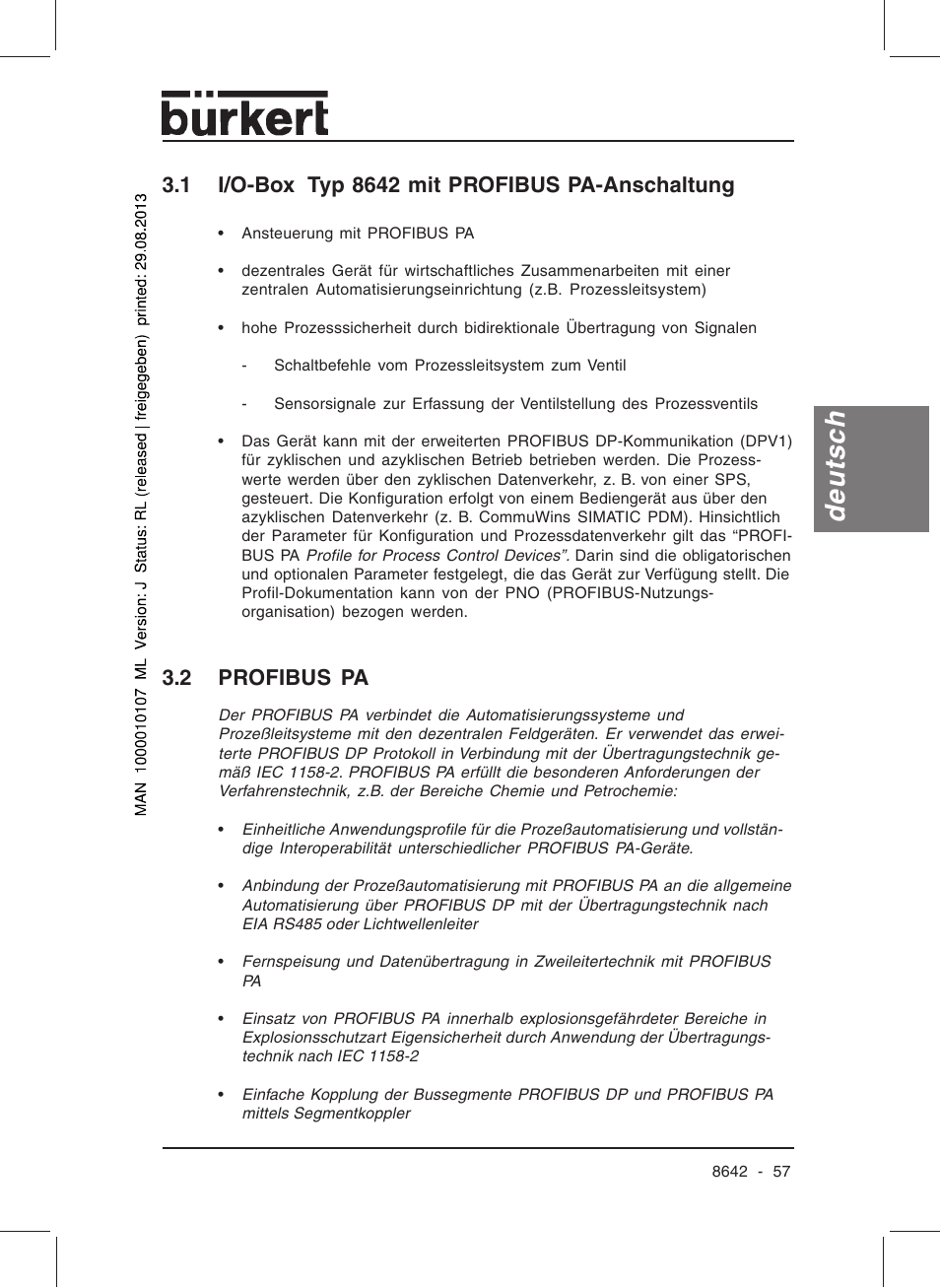 Deutsch | Burkert Type 8642 User Manual | Page 57 / 145