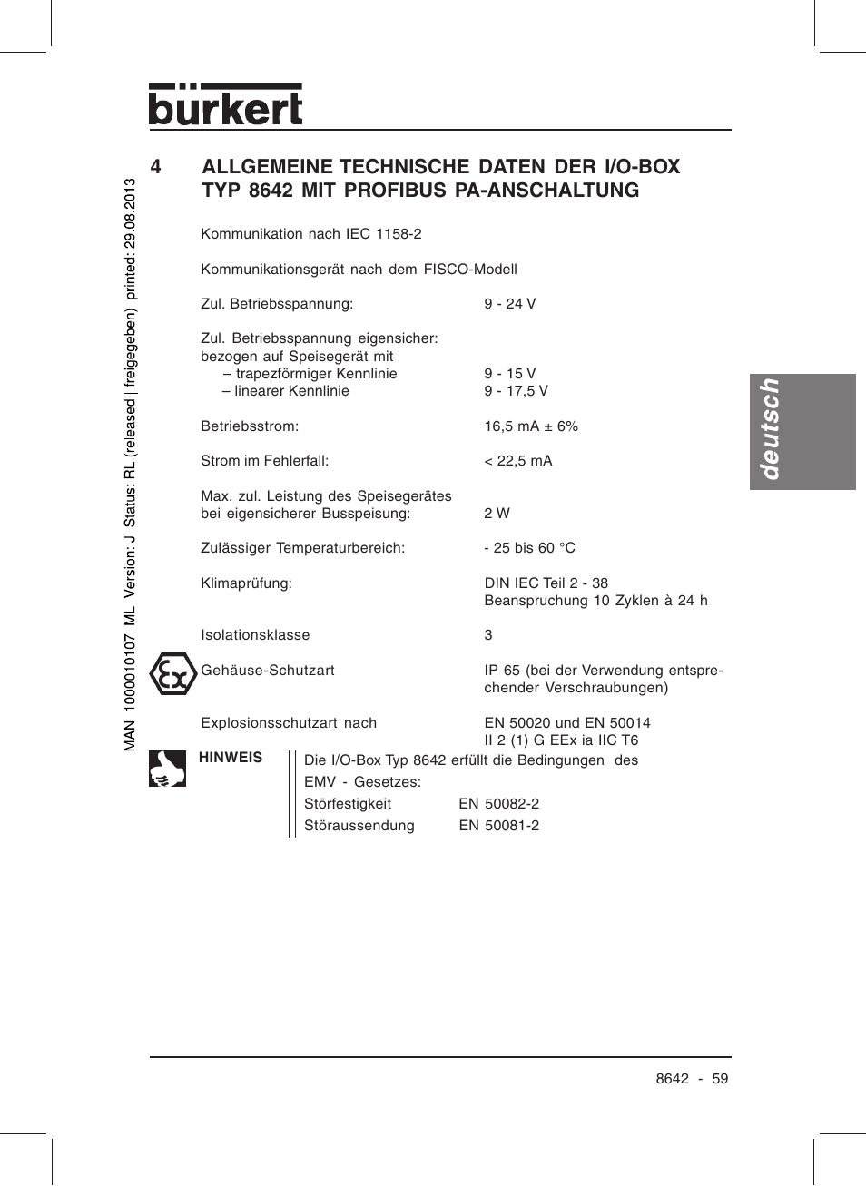 Deutsch | Burkert Type 8642 User Manual | Page 59 / 145