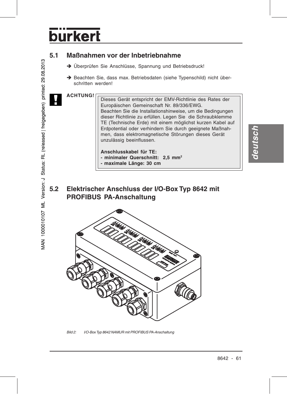 Deutsch, 1 maßnahmen vor der inbetriebnahme | Burkert Type 8642 User Manual | Page 61 / 145