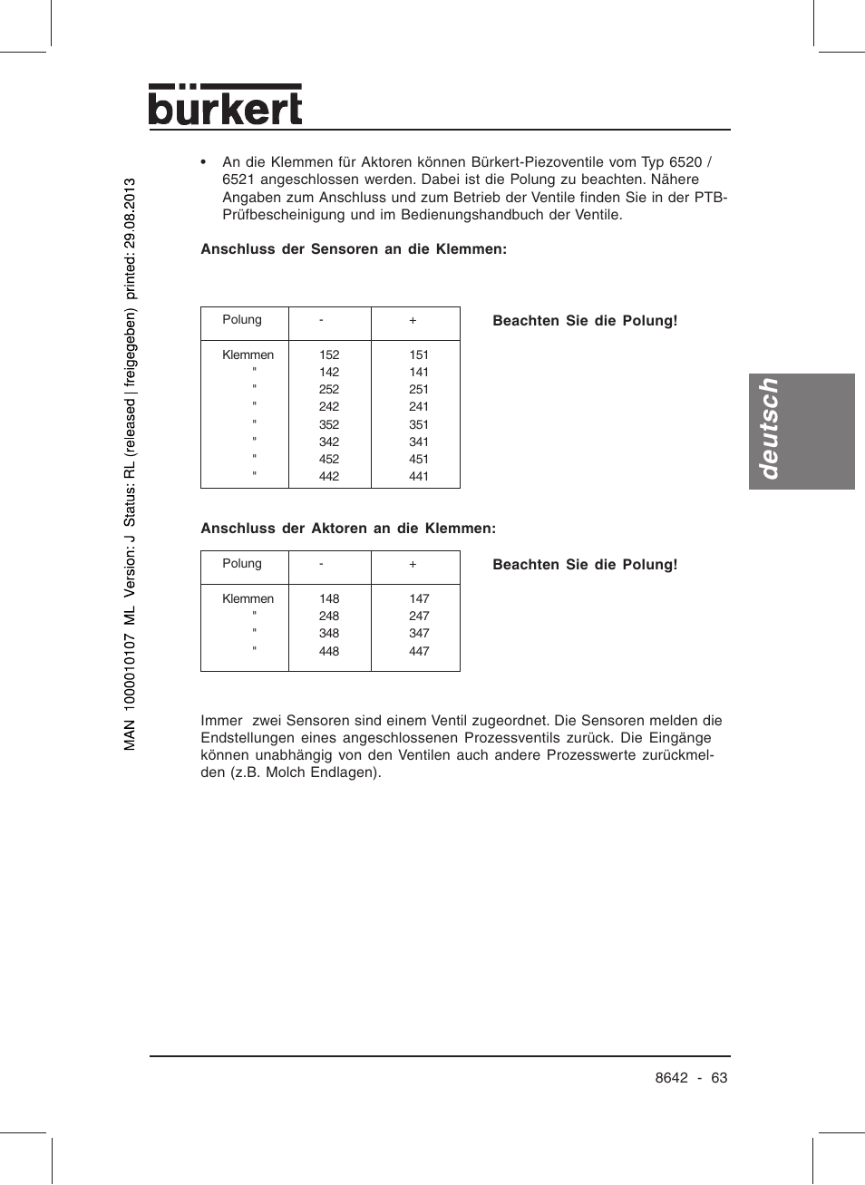 Deutsch | Burkert Type 8642 User Manual | Page 63 / 145