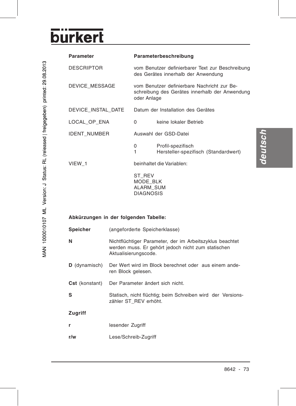 Deutsch | Burkert Type 8642 User Manual | Page 73 / 145