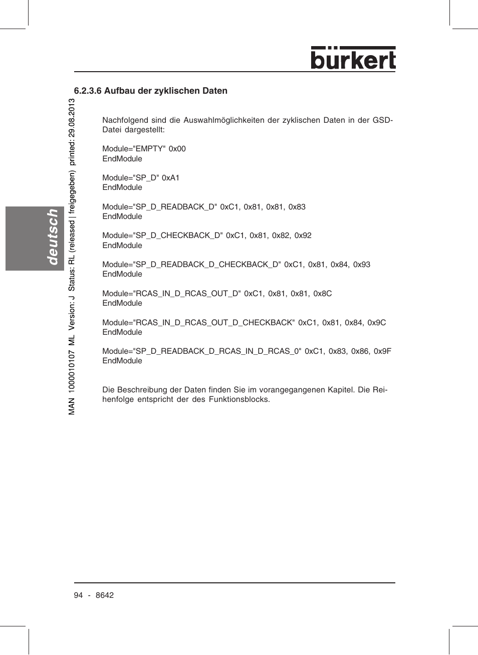 Deutsch | Burkert Type 8642 User Manual | Page 94 / 145