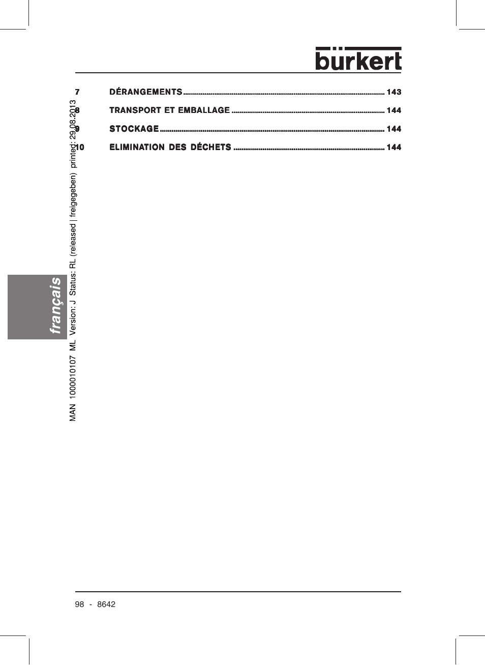 Français | Burkert Type 8642 User Manual | Page 98 / 145