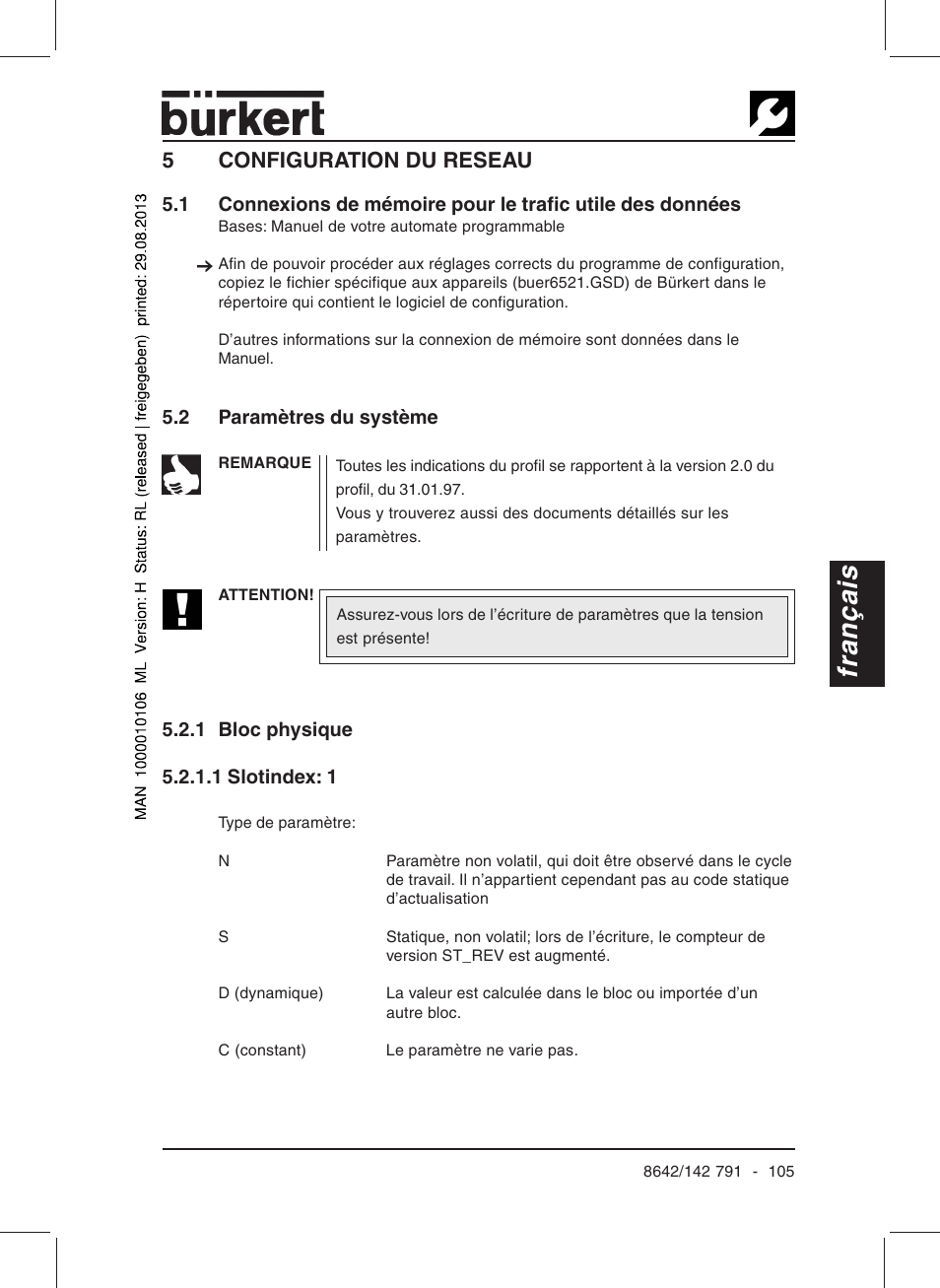 Français, 5configuration du reseau | Burkert Type 8642 User Manual | Page 100 / 127