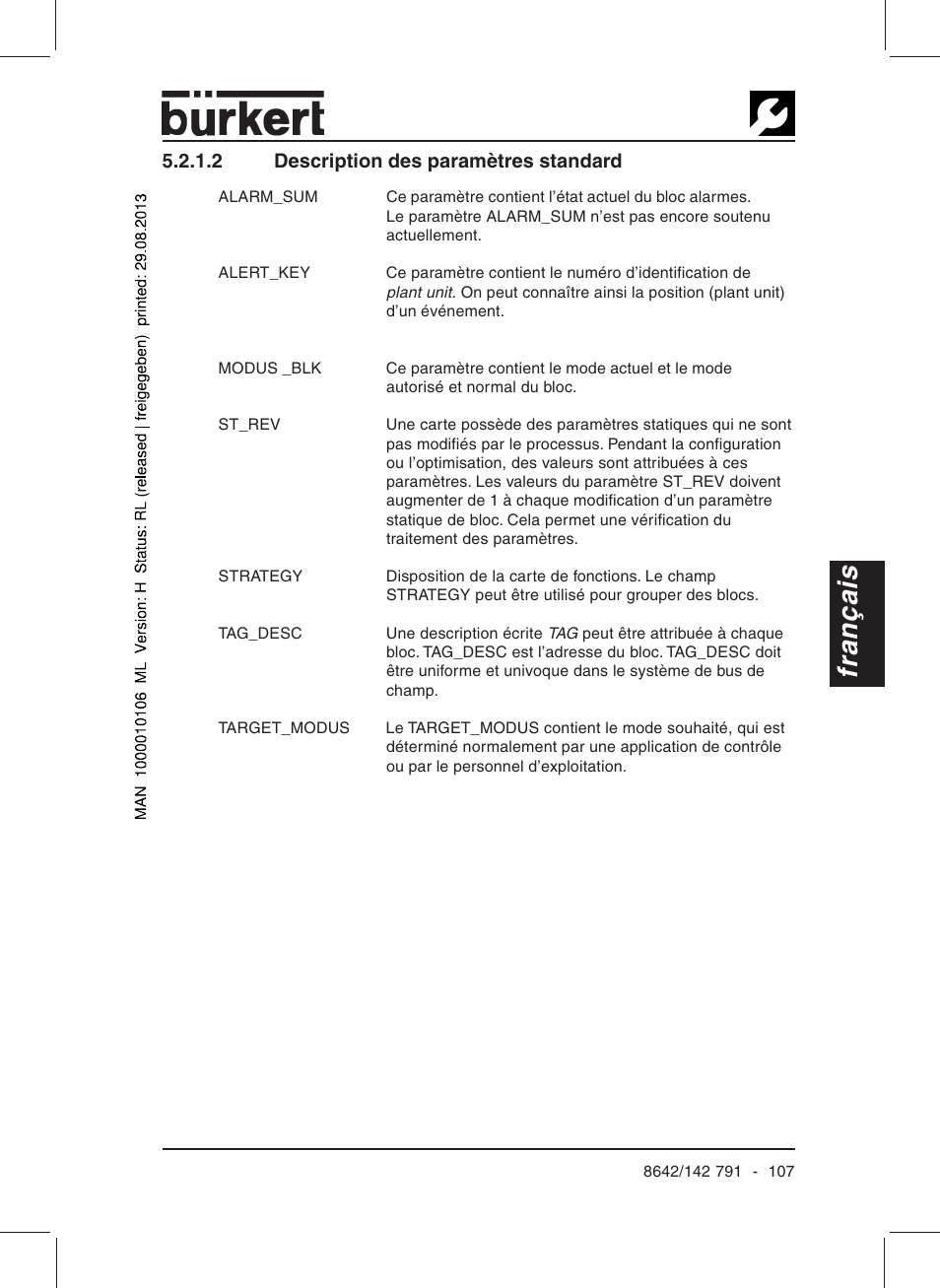 Français | Burkert Type 8642 User Manual | Page 102 / 127