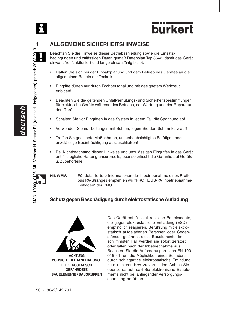 Deutsch, 1allgemeine sicherheitshinweise | Burkert Type 8642 User Manual | Page 45 / 127