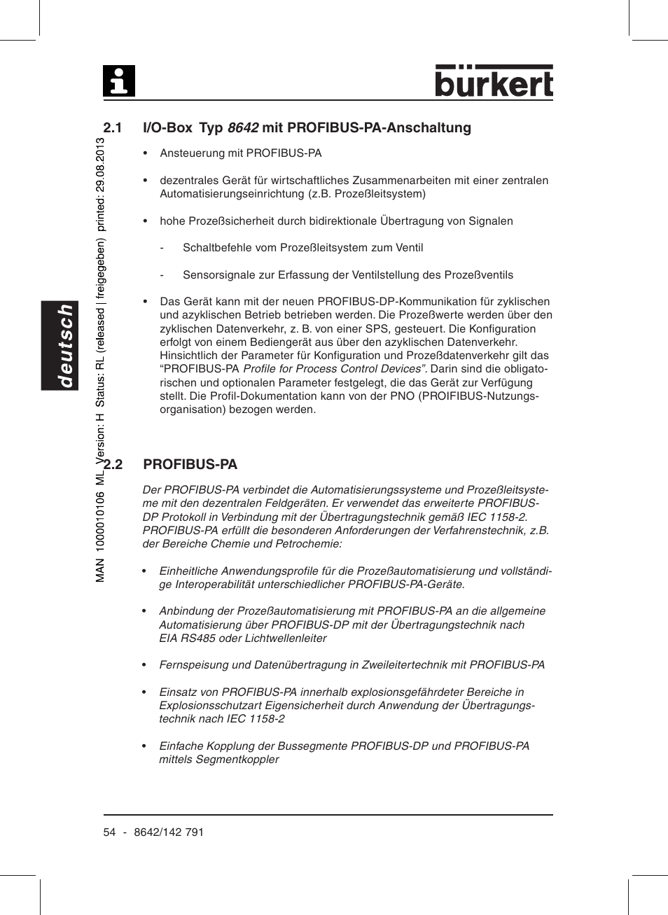 Deutsch | Burkert Type 8642 User Manual | Page 49 / 127