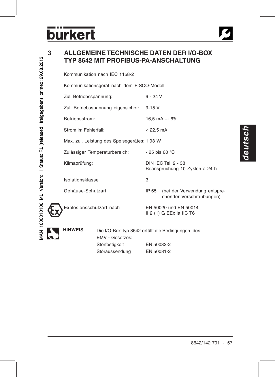 Deutsch | Burkert Type 8642 User Manual | Page 52 / 127