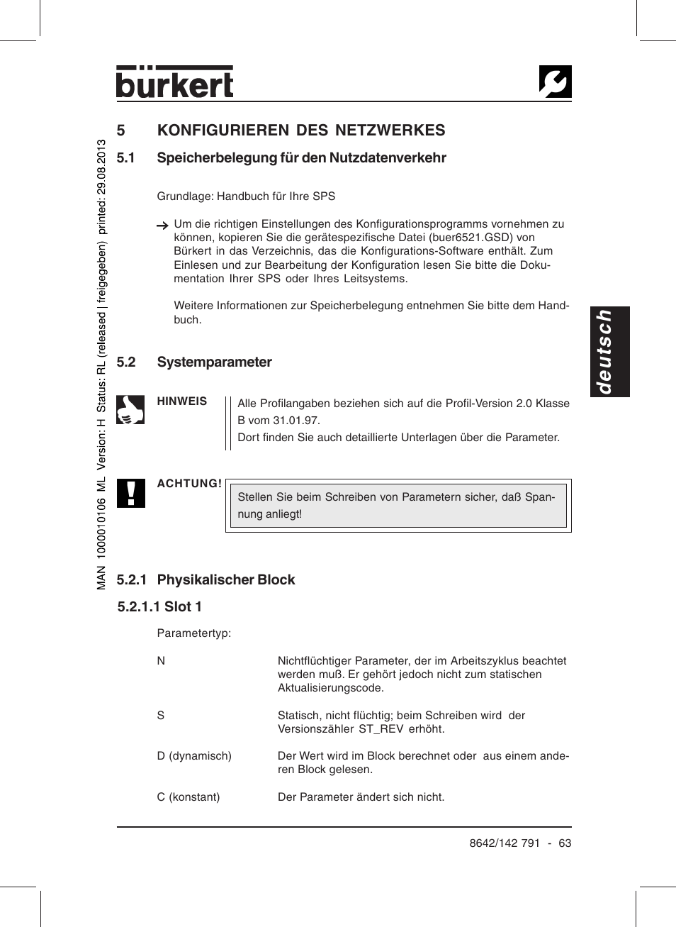 Deutsch, 5konfigurieren des netzwerkes | Burkert Type 8642 User Manual | Page 58 / 127