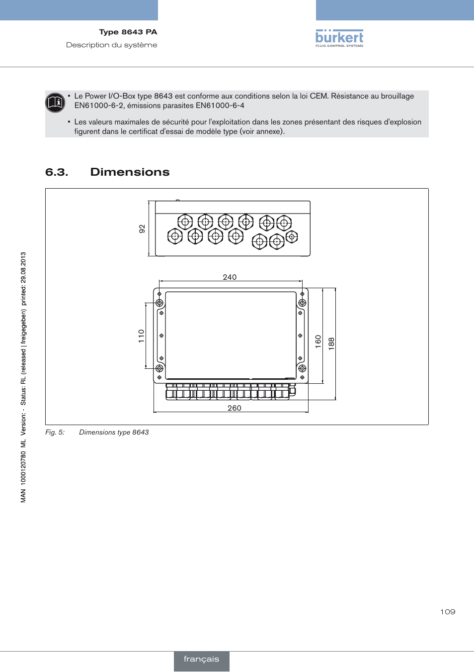 Dimensions, Dimensions 6.3 | Burkert Type 8643 User Manual | Page 109 / 162