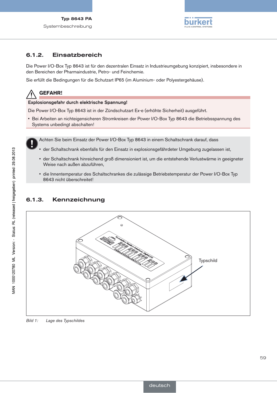 Einsatzbereich, Kennzeichnung | Burkert Type 8643 User Manual | Page 59 / 162