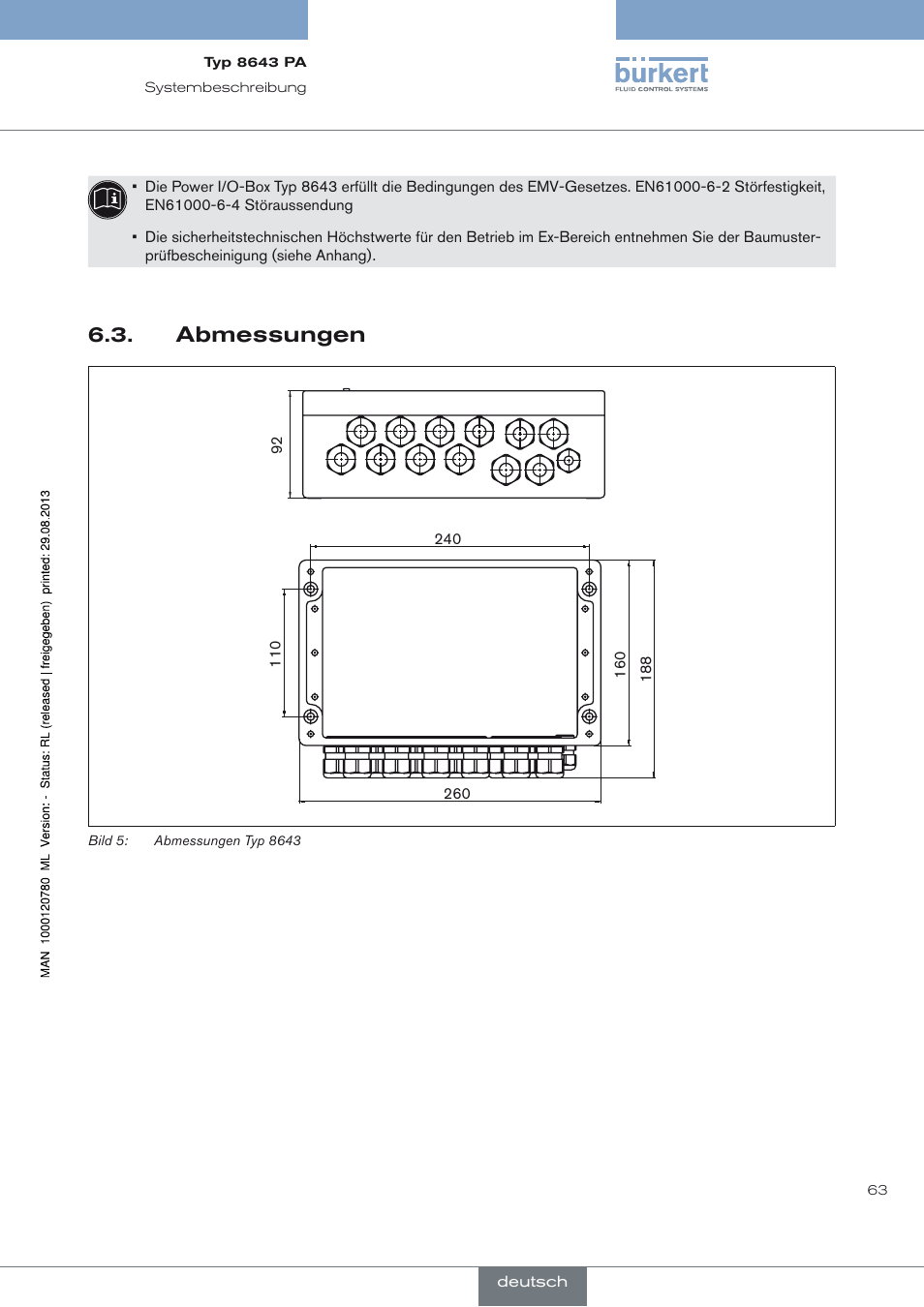 Abmessungen, Abmessungen 6.3 | Burkert Type 8643 User Manual | Page 63 / 162