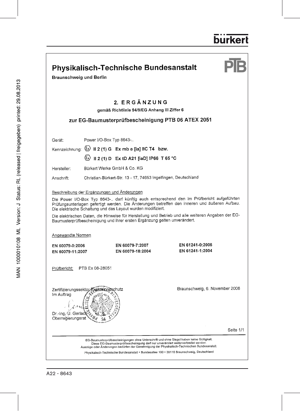Burkert Type 8643 User Manual | Page 122 / 124