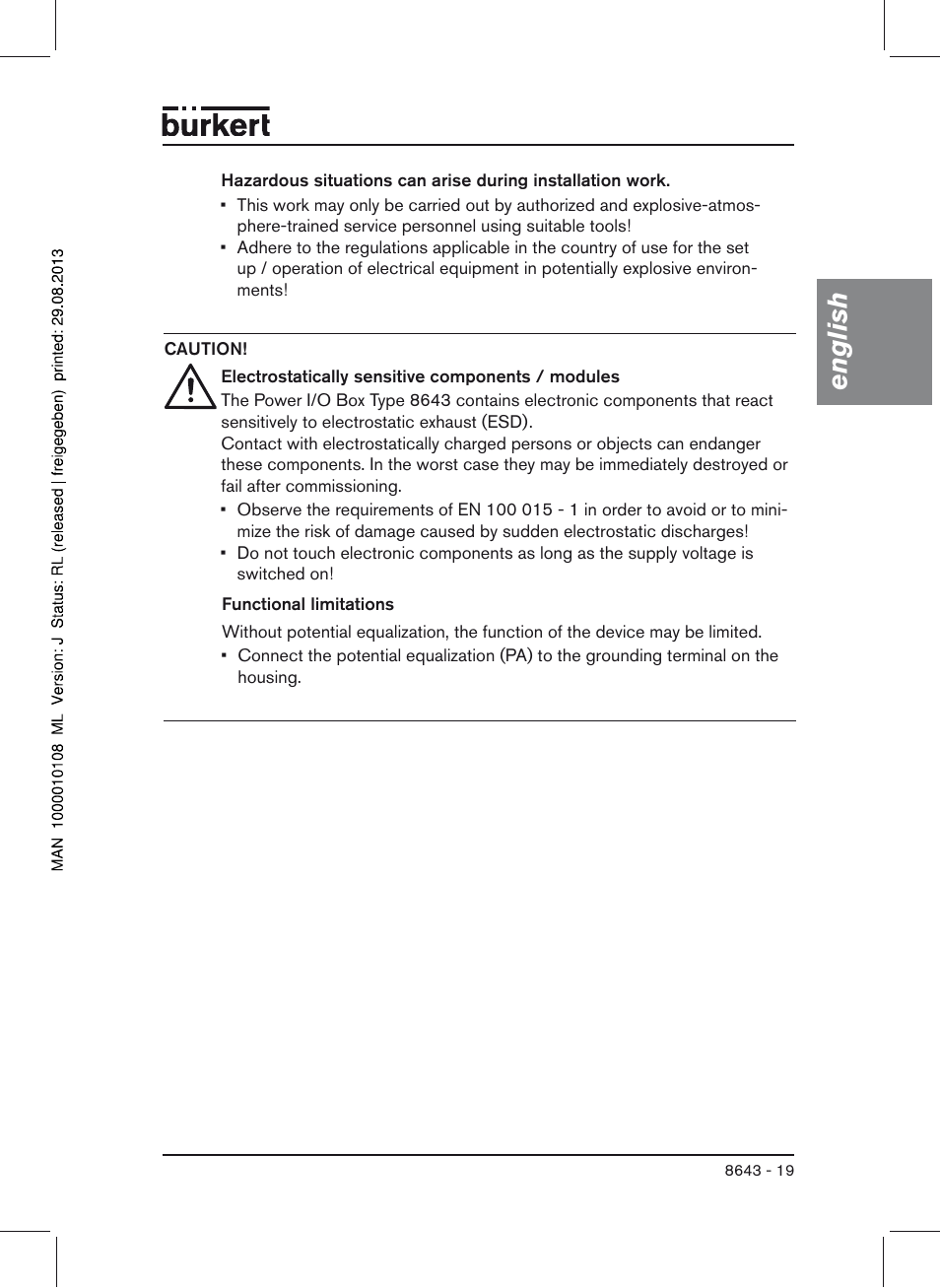 English | Burkert Type 8643 User Manual | Page 19 / 124