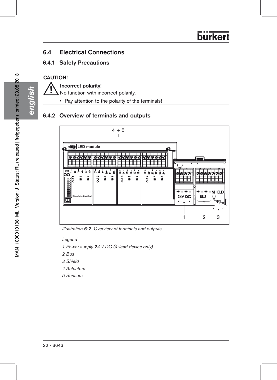 4 electrical connections, English | Burkert Type 8643 User Manual | Page 22 / 124