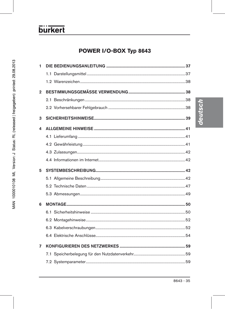 Deutsch, Power i/o-box typ 8643 | Burkert Type 8643 User Manual | Page 35 / 124