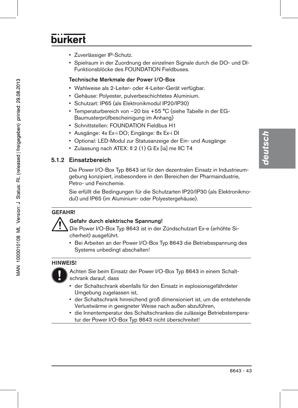 Deutsch | Burkert Type 8643 User Manual | Page 43 / 124