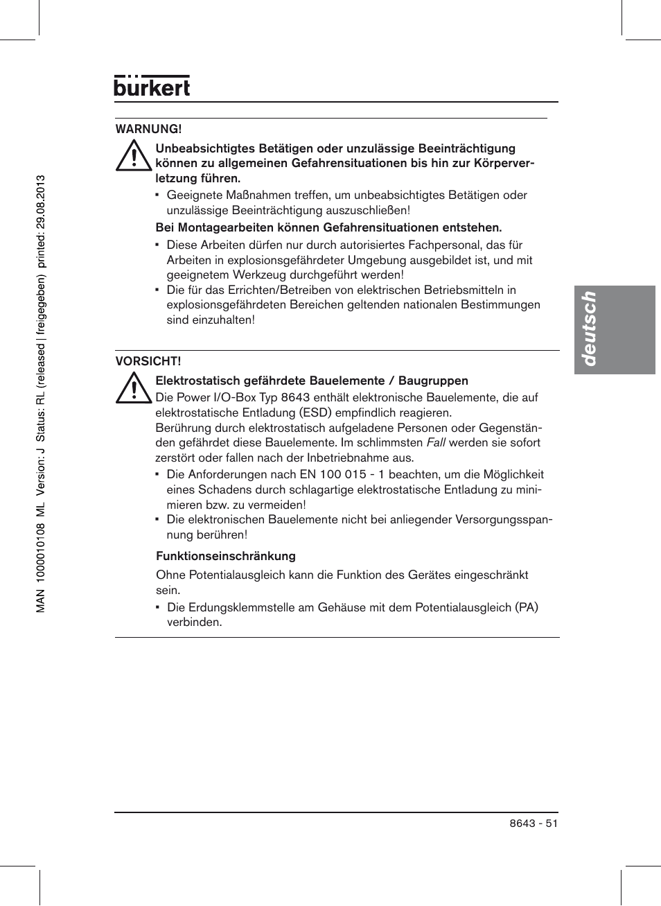 Deutsch | Burkert Type 8643 User Manual | Page 51 / 124